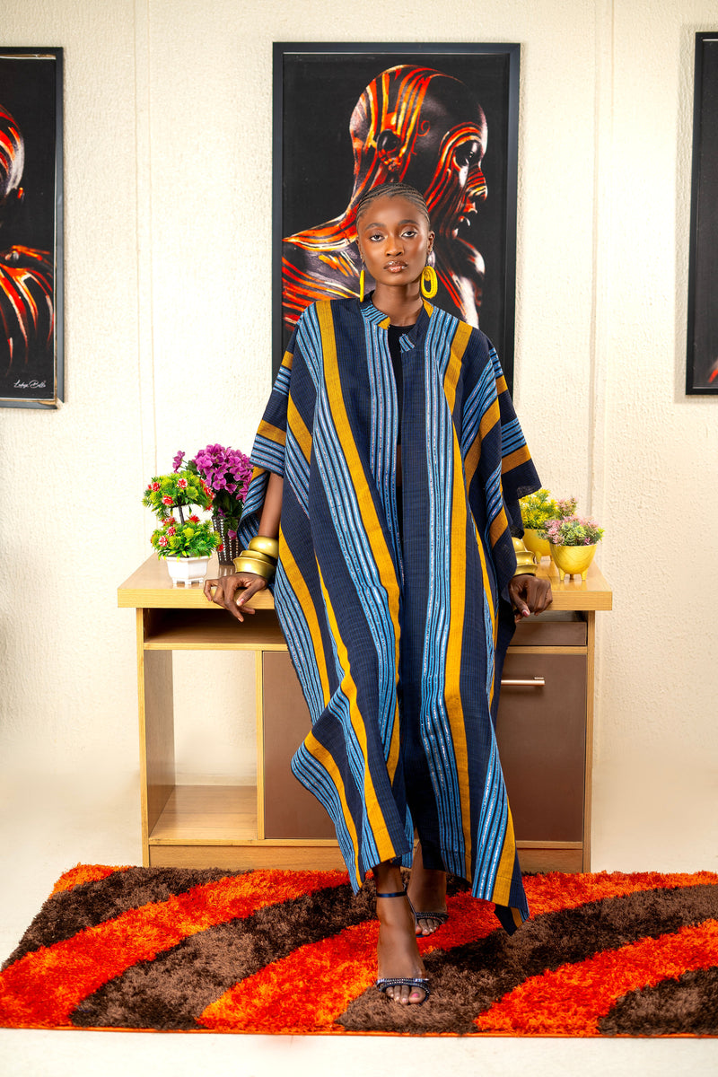 Aso Oke Kimono-Blue